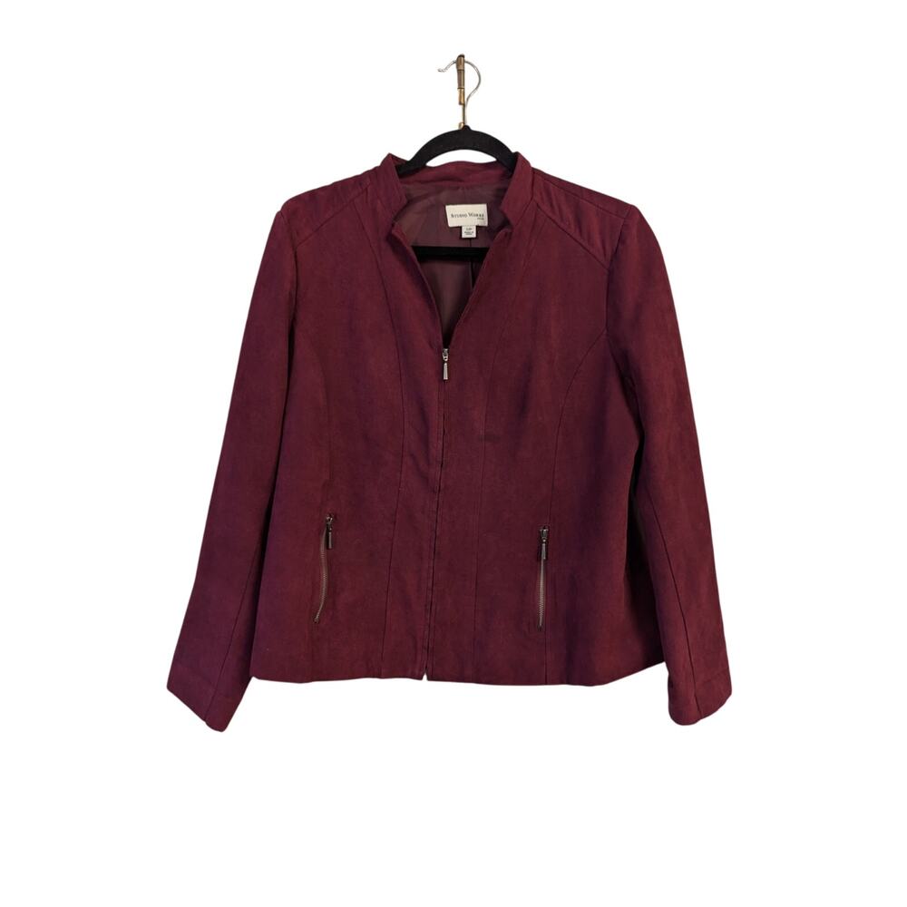 Women's Lined Moto Jacket, Claret Maroon, Size 12P